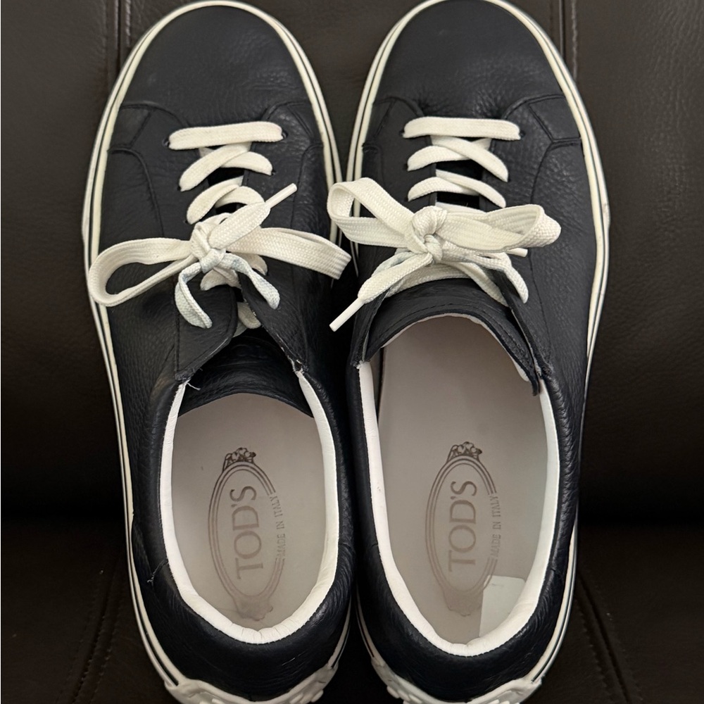 Tod's Blue Leather Sneakers with White Accents